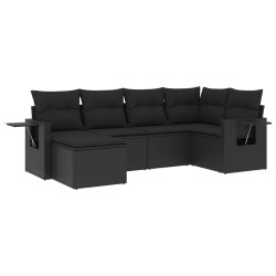 vidaXL Set de sofás de jardín 6 piezas y cojines ratán sintético negro