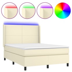 vidaXL Cama box spring colchón y LED cuero sintético crema 140x190 cm