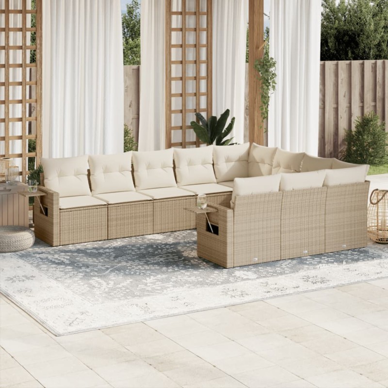 vidaXL Juego de sofás jardín con cojines beige 10 pzas ratán sintético vidaXL Juego de sofás jardín con cojines beige 10 pzas ratán sintético