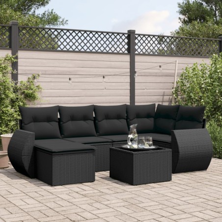 vidaXL Set de comedor de jardín 7 pzas y cojines ratán sintético negro