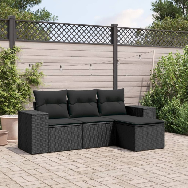 vidaXL Juego de sofás jardín 4 pzas con cojines ratán sintético negro vidaXL Juego de sofás jardín 4 pzas con cojines ratán sintético negro