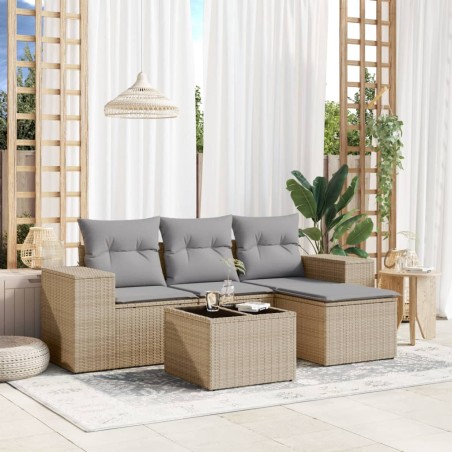 vidaXL Juego de sofás jardín con cojines 5 pzas ratán sintético beige