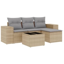 vidaXL Juego de sofás jardín con cojines 5 pzas ratán sintético beige
