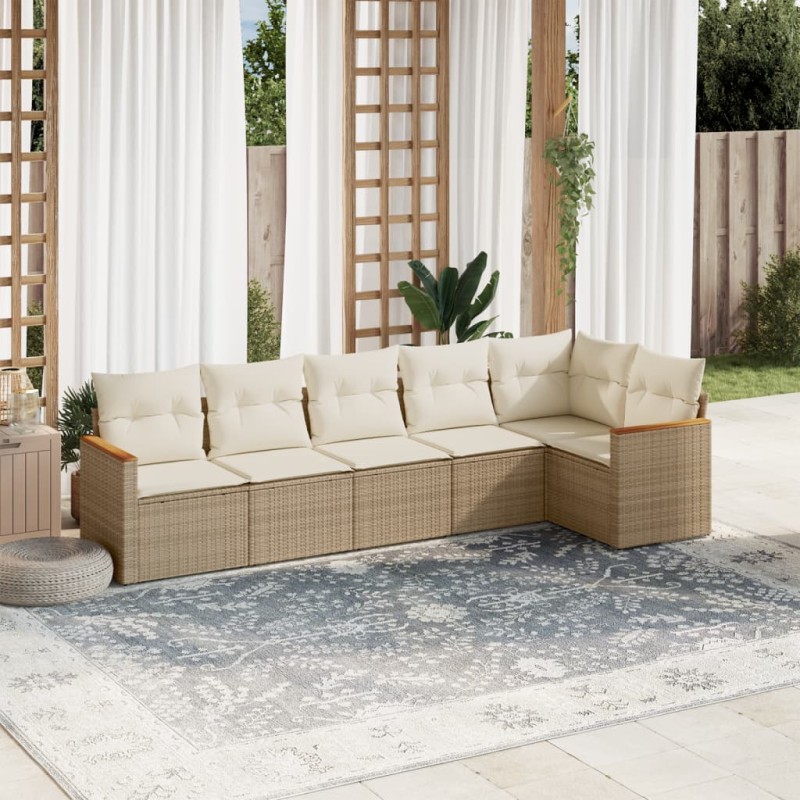 vidaXL Juego de sofás jardín con cojines 6 pzas ratán sintético beige vidaXL Juego de sofás jardín con cojines 6 pzas ratán sintético beige
