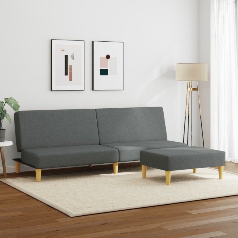 vidaXL Sofá cama de 2 plazas con taburete tela gris oscuro vidaXL Sofá cama de 2 plazas con taburete tela gris oscuro