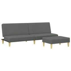vidaXL Sofá cama de 2 plazas con taburete tela gris oscuro
