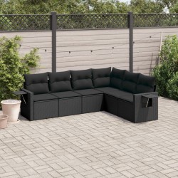 vidaXL Set de sofás de jardín 6 piezas y cojines ratán sintético negro