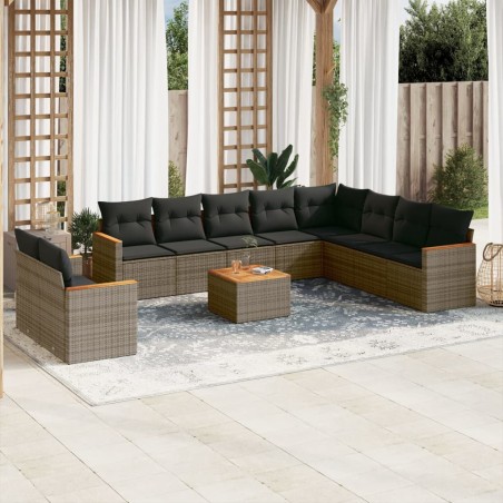 vidaXL Set de sofás de jardín 11 pzas y cojines ratán sintético gris