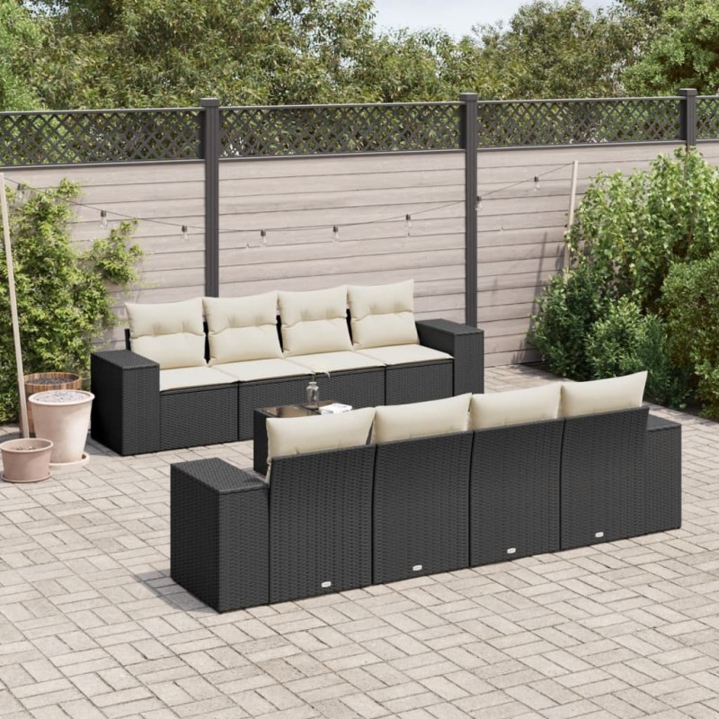 vidaXL Set de sofás de jardín 8 piezas y cojines ratán sintético negro vidaXL Set de sofás de jardín 8 piezas y cojines ratán sintético negro