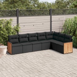 vidaXL Set de comedor de jardín 7 pzas y cojines ratán sintético negro