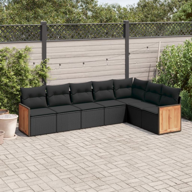 vidaXL Set de comedor de jardín 7 pzas y cojines ratán sintético negro