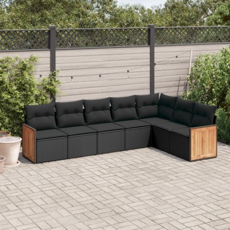 vidaXL Set de comedor de jardín 7 pzas y cojines ratán sintético negro