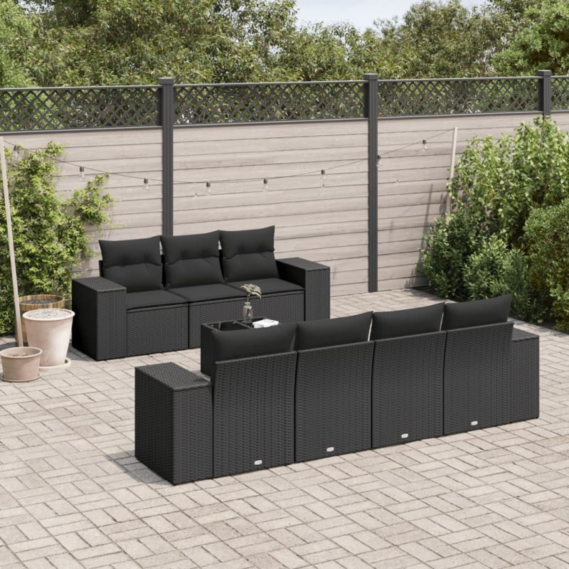 vidaXL Set de sofás de jardín 8 piezas y cojines ratán sintético negro vidaXL Set de sofás de jardín 8 piezas y cojines ratán sintético negro