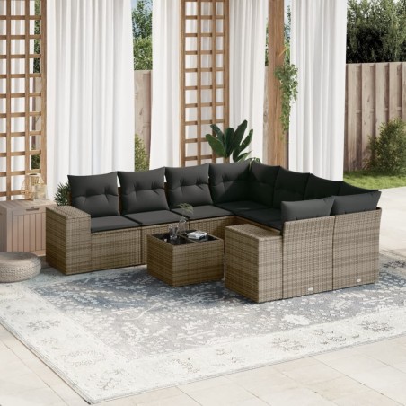 vidaXL Set de muebles de jardín 9 pzas y cojines ratán sintético gris