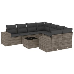 vidaXL Set de muebles de jardín 9 pzas y cojines ratán sintético gris