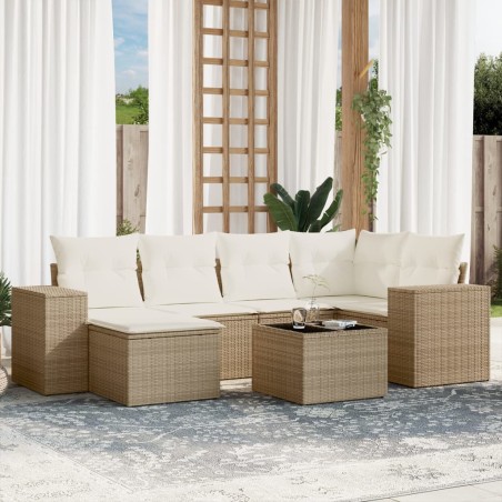 vidaXL Set sofás de jardín 7 piezas y cojines ratán sintético beige
