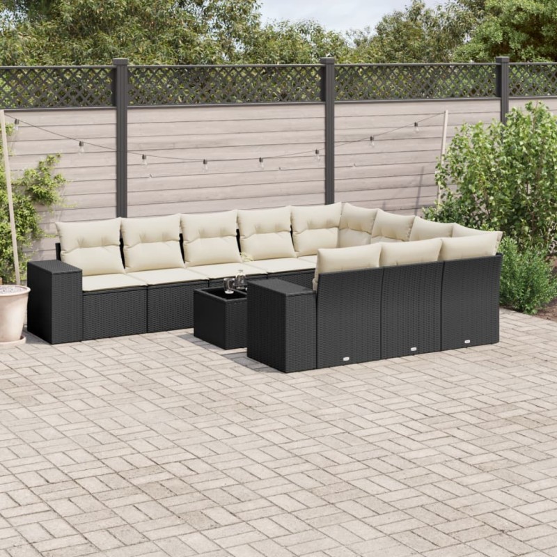 vidaXL Set de sofás de jardín 11 pzas y cojines ratán sintético negro vidaXL Set de sofás de jardín 11 pzas y cojines ratán sintético negro