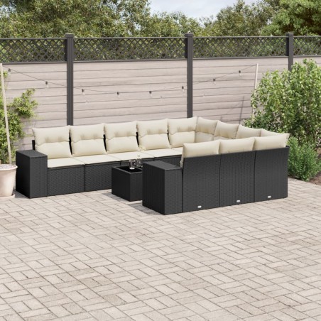 vidaXL Set de sofás de jardín 11 pzas y cojines ratán sintético negro