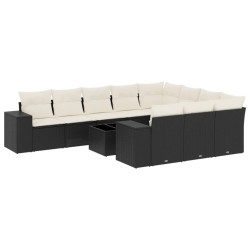 vidaXL Set de sofás de jardín 11 pzas y cojines ratán sintético negro