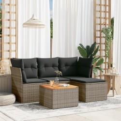 vidaXL Juego de sofás jardín con cojines 5 pzas ratán sintético gris