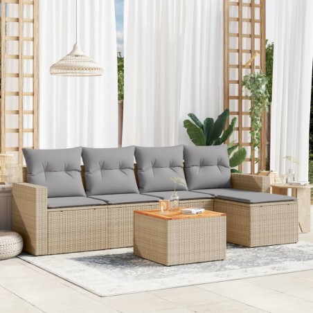 vidaXL Juego de sofás jardín con cojines beige mezcla 6 pzas ratán PE