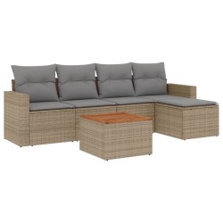 vidaXL Juego de sofás jardín con cojines beige mezcla 6 pzas ratán PE
