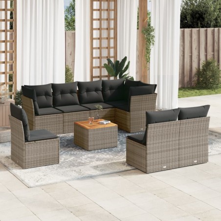 vidaXL Set de muebles de jardín 9 pzas y cojines ratán sintético gris