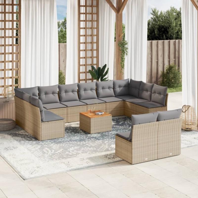 vidaXL Juego de sofás jardín con cojines beige mezcla 13 pzas ratán PE