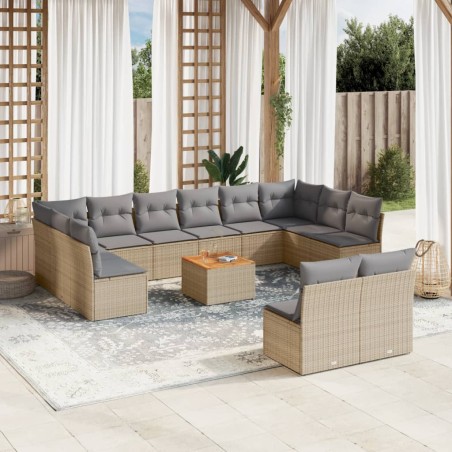 vidaXL Juego de sofás jardín con cojines beige mezcla 13 pzas ratán PE