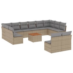 vidaXL Juego de sofás jardín con cojines beige mezcla 13 pzas ratán PE