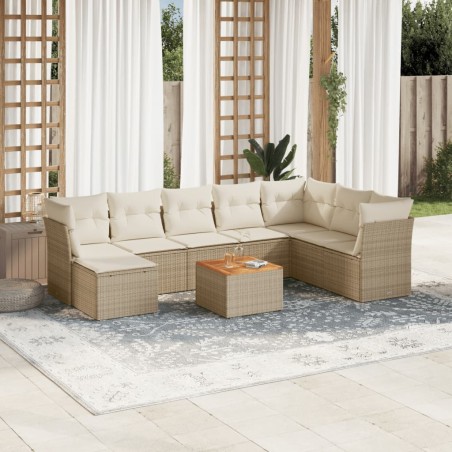 vidaXL Set de sofás de jardín 9 pzas con cojines ratán sintético beige
