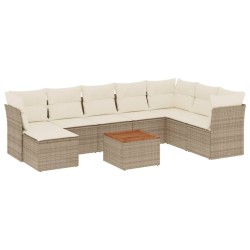 vidaXL Set de sofás de jardín 9 pzas con cojines ratán sintético beige