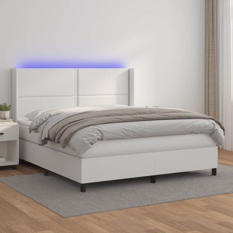 vidaXL Cama box spring colchón y LED cuero sintético blanco 160x200 cm vidaXL Cama box spring colchón y LED cuero sintético blanco 160x200 cm