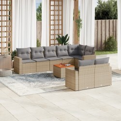 vidaXL Juego de sofás jardín con cojines beige mezcla 9 pzas ratán PE