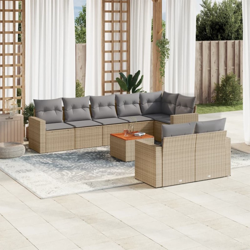 vidaXL Juego de sofás jardín con cojines beige mezcla 9 pzas ratán PE vidaXL Juego de sofás jardín con cojines beige mezcla 9 pzas ratán PE