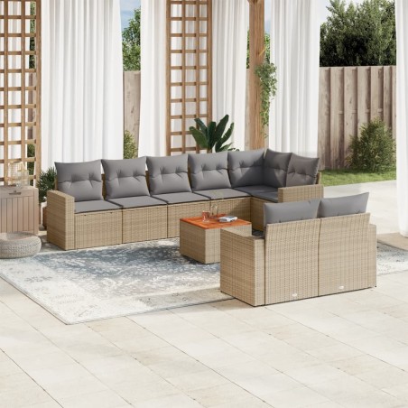 vidaXL Juego de sofás jardín con cojines beige mezcla 9 pzas ratán PE