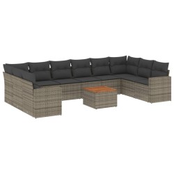 vidaXL Set de sofás de jardín 11 pzas y cojines ratán sintético gris