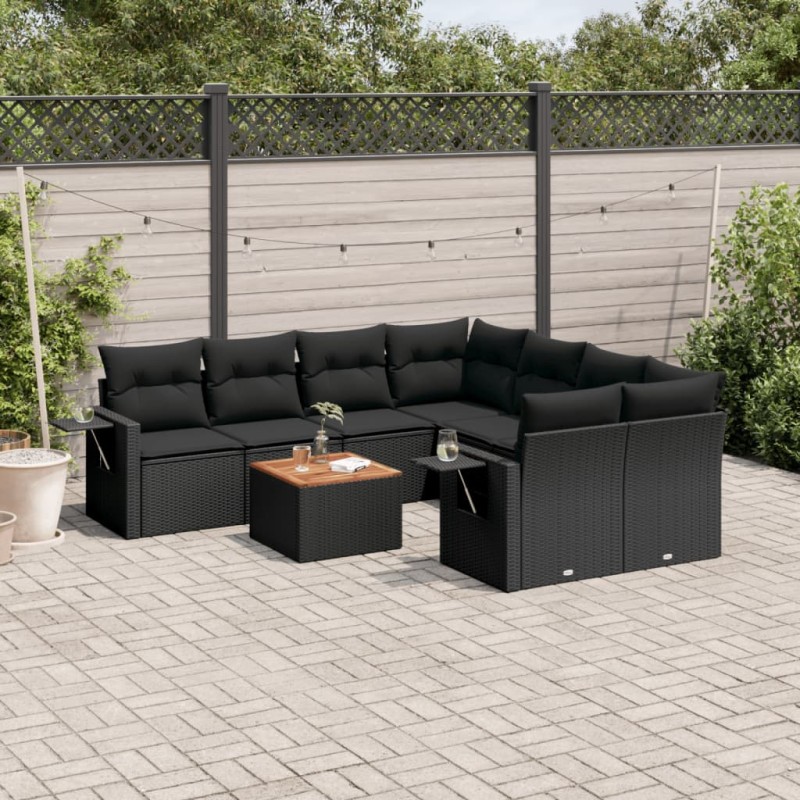 vidaXL Set de sofás de jardín 8 piezas y cojines ratán sintético negro vidaXL Set de sofás de jardín 8 piezas y cojines ratán sintético negro