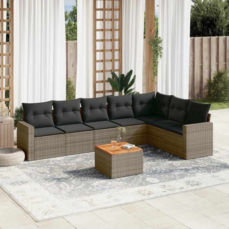 vidaXL Set de sofás de jardín 8 pzas y cojines ratán sintético gris vidaXL Set de sofás de jardín 8 pzas y cojines ratán sintético gris