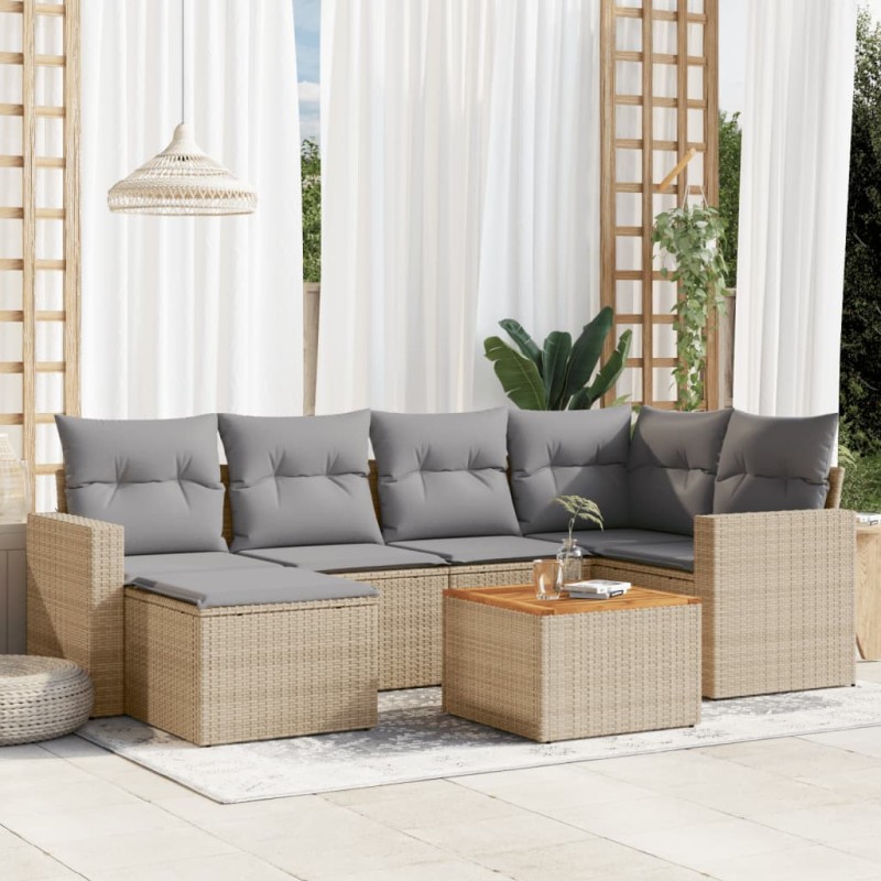 vidaXL Juego de sofás jardín con cojines beige mezcla 7 pzas ratán PE vidaXL Juego de sofás jardín con cojines beige mezcla 7 pzas ratán PE