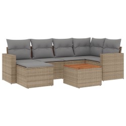 vidaXL Juego de sofás jardín con cojines beige mezcla 7 pzas ratán PE