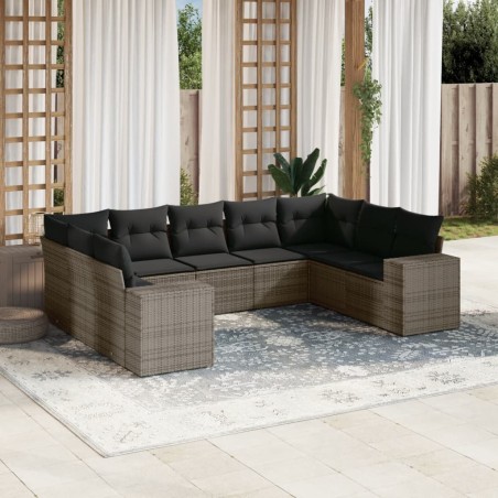 vidaXL Set de muebles de jardín 9 pzas y cojines ratán sintético gris