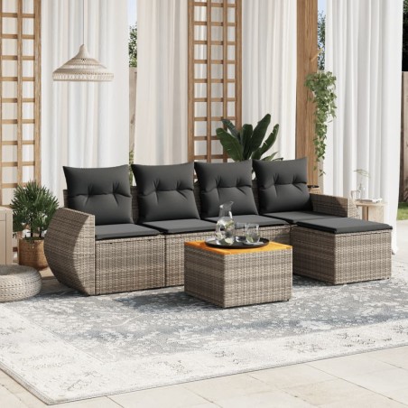 vidaXL Set de muebles de jardín 6 pzas y cojines ratán sintético gris