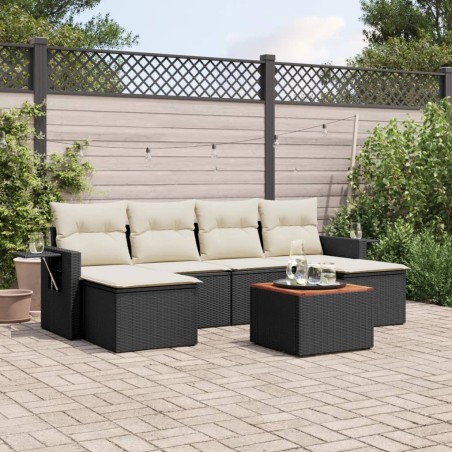 vidaXL Set de comedor de jardín 7 pzas y cojines ratán sintético negro