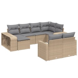 vidaXL Juego de sofás jardín con cojines beige 10 pzas ratán sintético