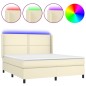 vidaXL Cama box spring colchón y LED cuero sintético crema 180x200 cm