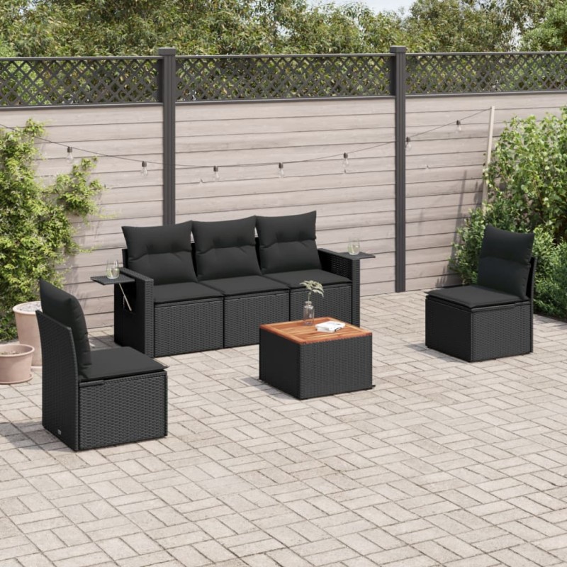 vidaXL Set de sofás de jardín 6 piezas y cojines ratán sintético negro vidaXL Set de sofás de jardín 6 piezas y cojines ratán sintético negro