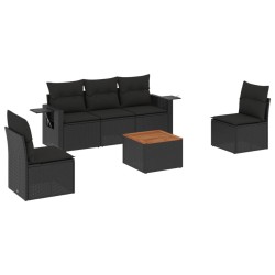 vidaXL Set de sofás de jardín 6 piezas y cojines ratán sintético negro