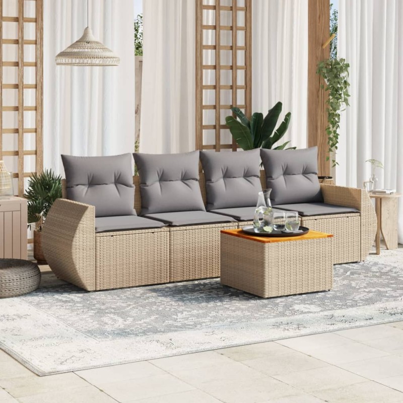 vidaXL Juego de sofás jardín con cojines 5 pzas ratán sintético beige vidaXL Juego de sofás jardín con cojines 5 pzas ratán sintético beige
