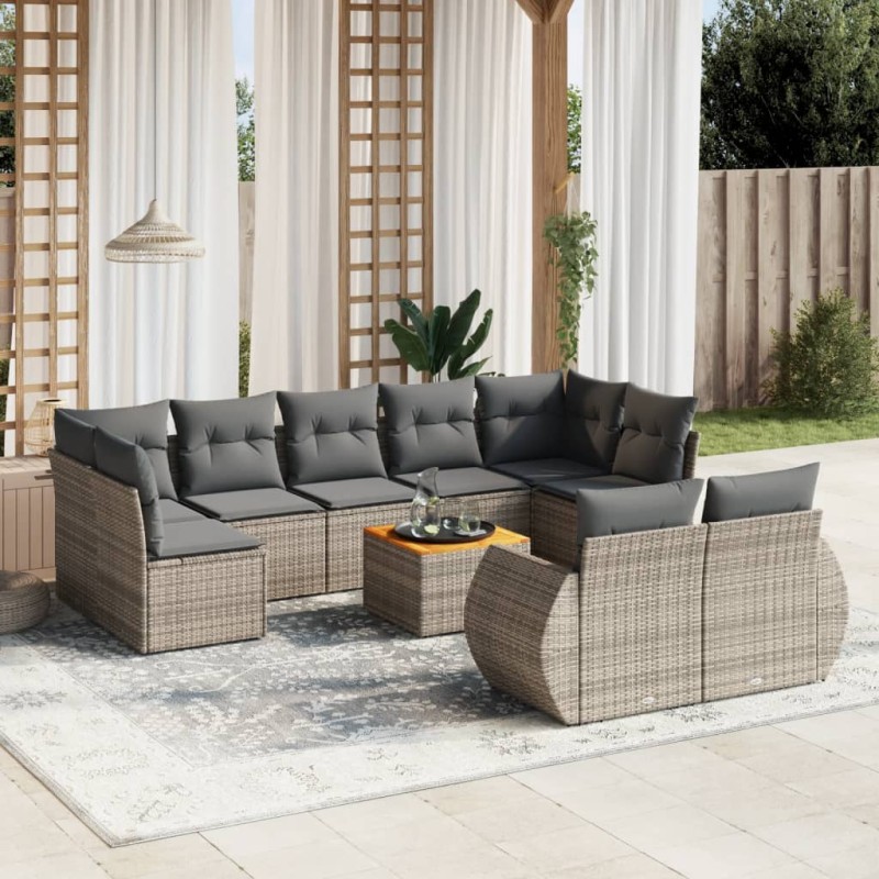 vidaXL Set de sofás de jardín 10 pzas con cojines ratán sintético gris vidaXL Set de sofás de jardín 10 pzas con cojines ratán sintético gris